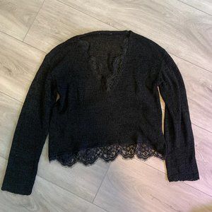 Black Knit and Lace VNeck Sweater
